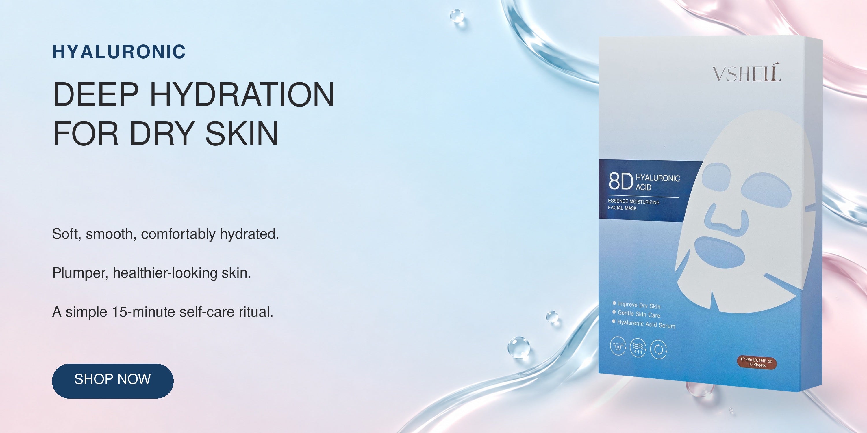 VSHELL hyaluronic sheet mask — deep hydration for dry skin