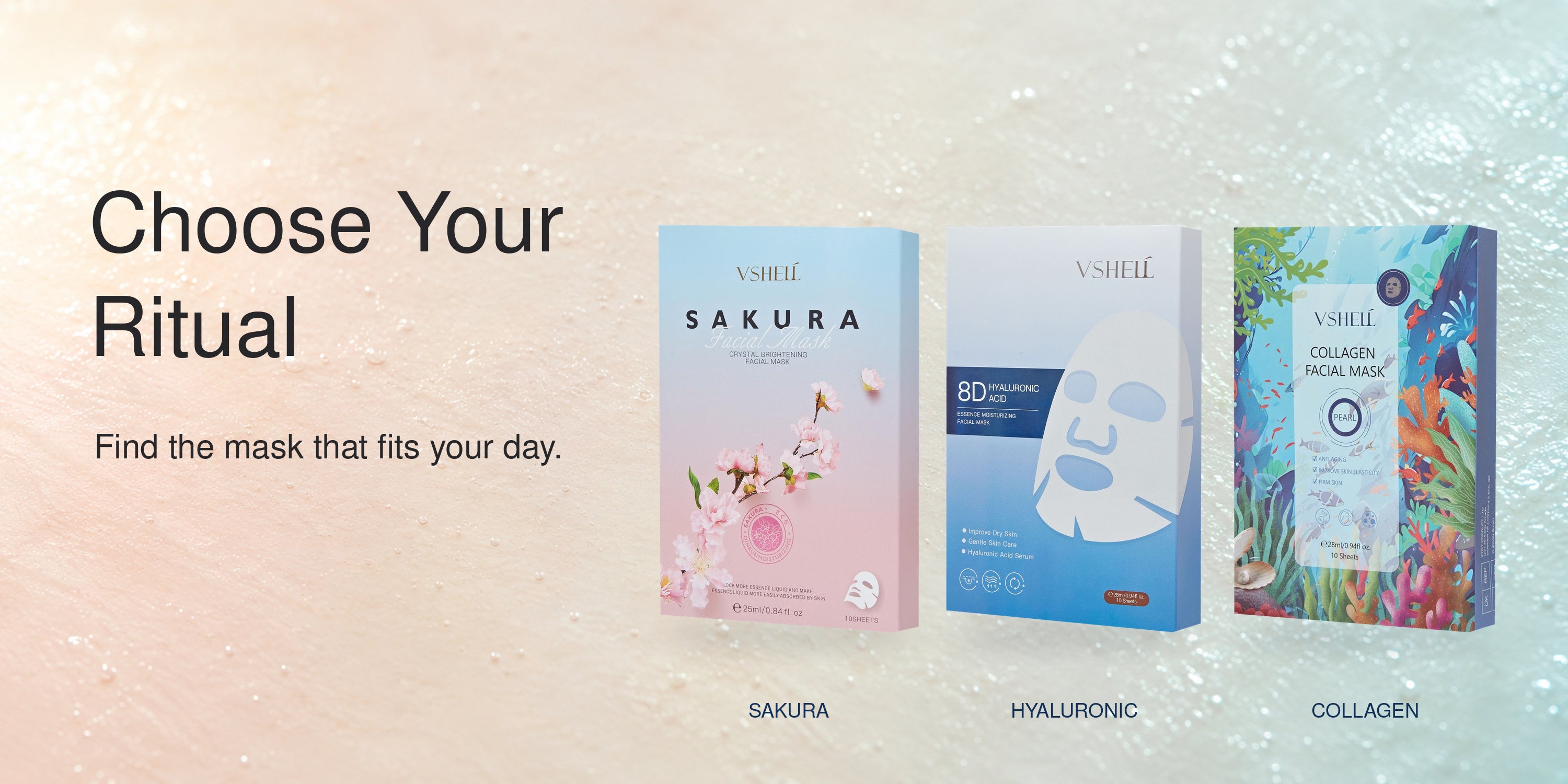 VSHELL skincare face mask collection — choose your ritual