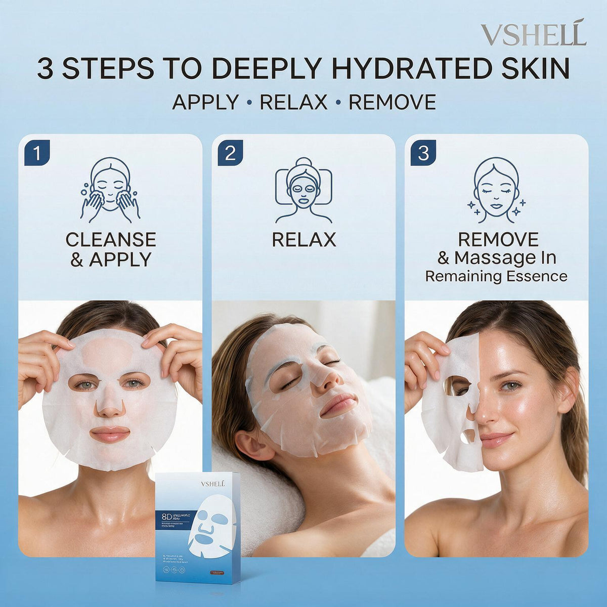 VSHELL Hyaluronic Acid hydrating face sheet mask product image